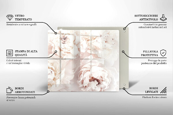 Skärbräda av glas Pastellpioner