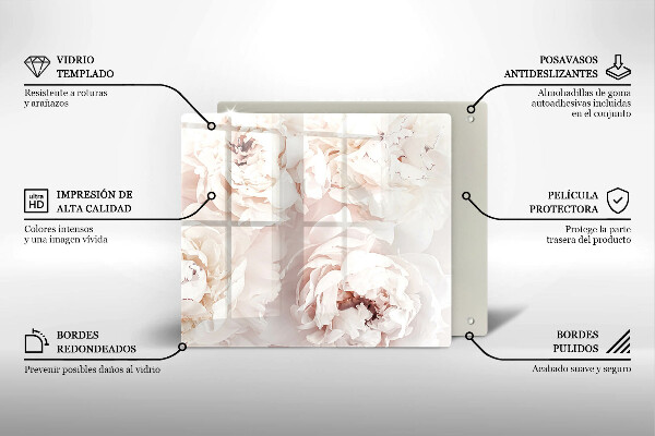 Skärbräda av glas Pastellpioner