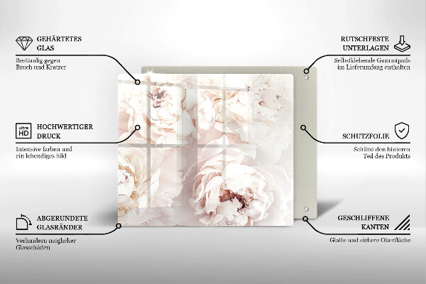 Skärbräda av glas Pastellpioner