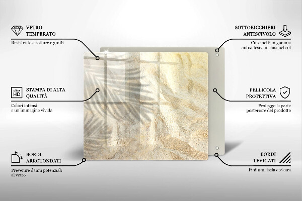 Skärbräda av glas Palmblad och sand