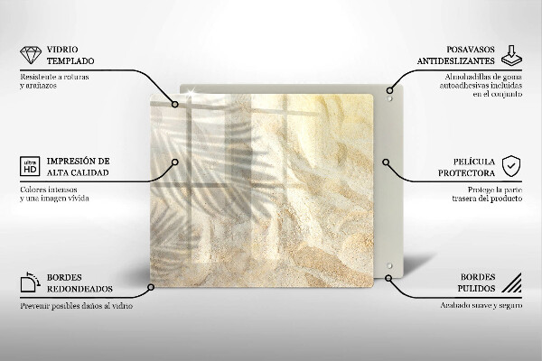 Skärbräda av glas Palmblad och sand