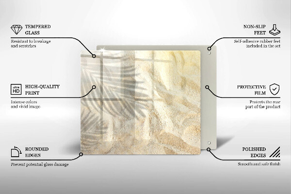 Skärbräda av glas Palmblad och sand