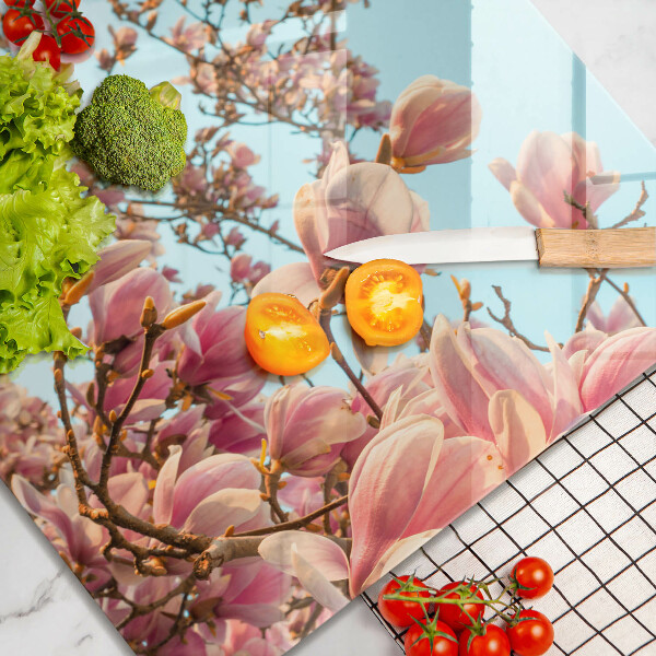 Skärbräda av glas Rosa blommor träd