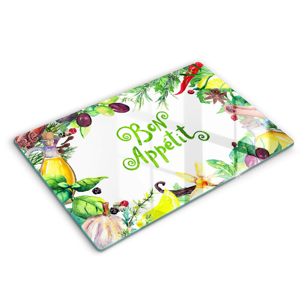 Skärbräda glas modern Inskriptionen Bon Appetit