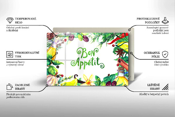 Skärbräda glas modern Inskriptionen Bon Appetit