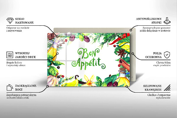 Skärbräda glas modern Inskriptionen Bon Appetit