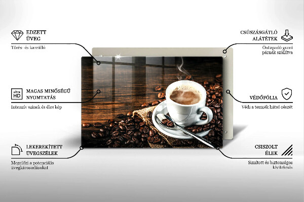 Skärbräda glas modern Kopp och kaffebönor