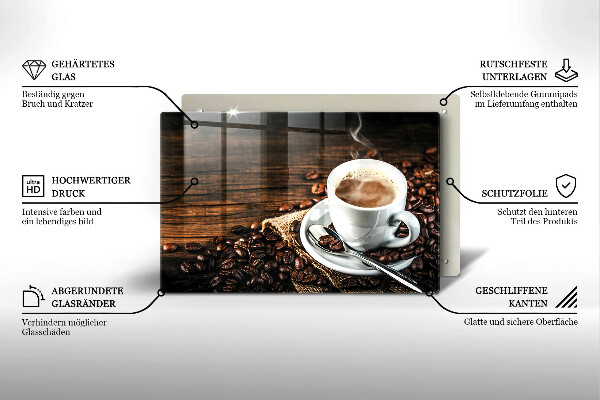 Skärbräda glas modern Kopp och kaffebönor