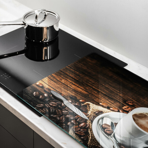 Skärbräda glas modern Kopp och kaffebönor