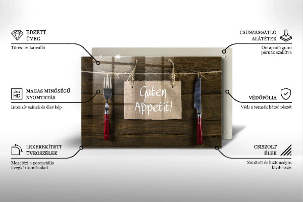 Skärbräda glas modern På brädorna står det Guten Appetit