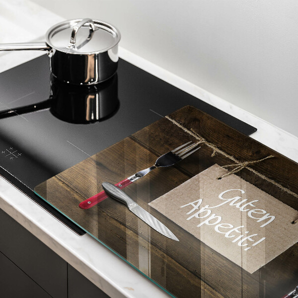 Skärbräda glas modern På brädorna står det Guten Appetit