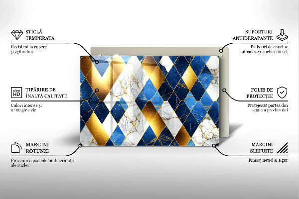 Skärbräda glas modern Gyllene romb marmor