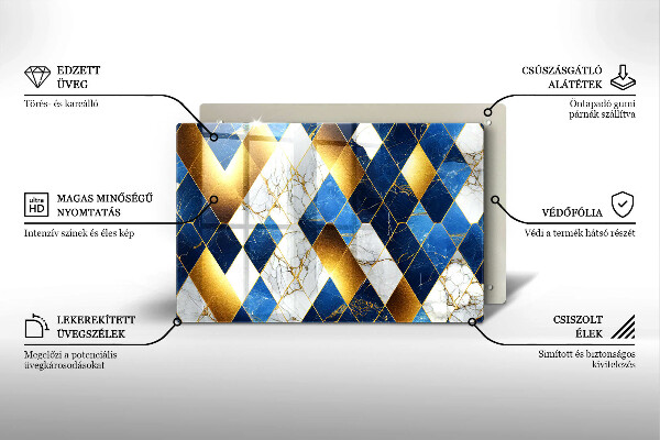 Skärbräda glas modern Gyllene romb marmor