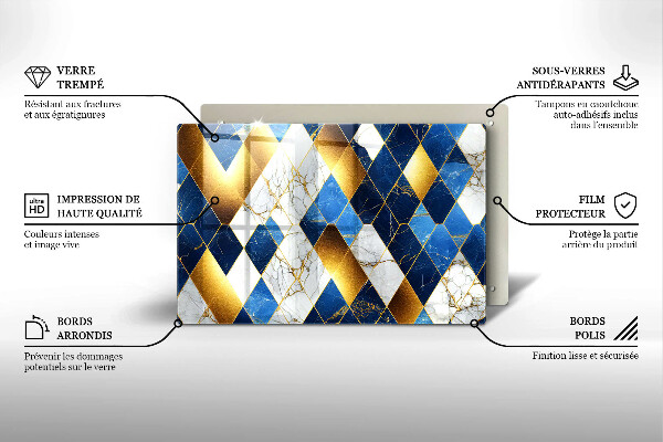 Skärbräda glas modern Gyllene romb marmor