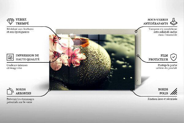 Skärbräda glas modern Blommor zen stenar