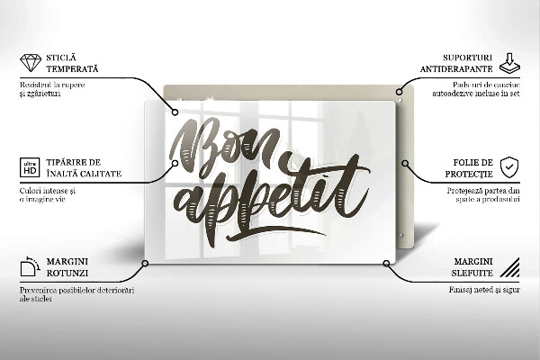 Skärbräda glas modern Inskriptionen Bon Appetit