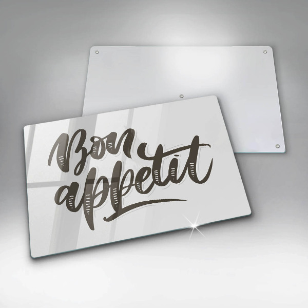 Skärbräda glas modern Inskriptionen Bon Appetit