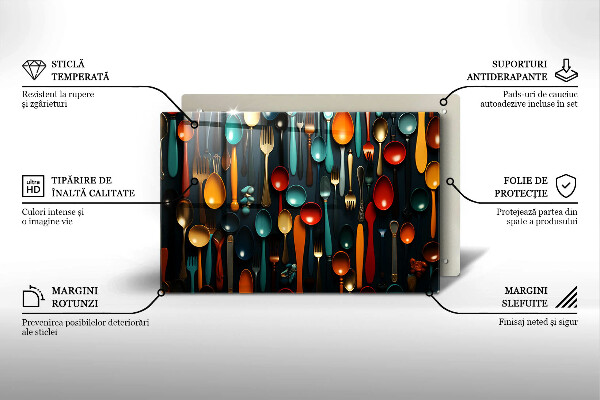 Skärbräda glas modern Färgglada skedar och gafflar