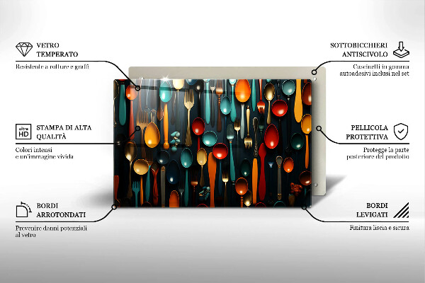 Skärbräda glas modern Färgglada skedar och gafflar