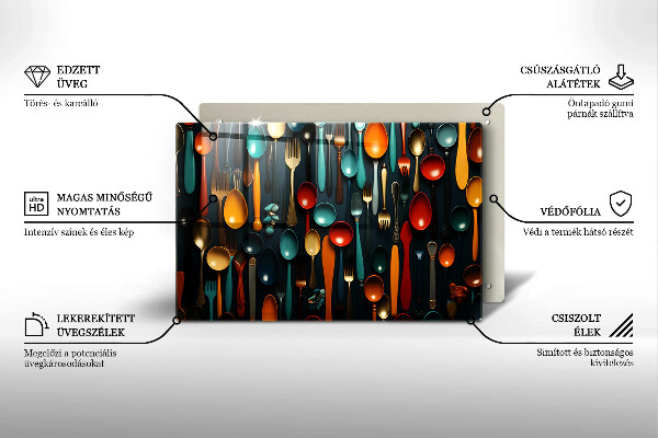 Skärbräda glas modern Färgglada skedar och gafflar