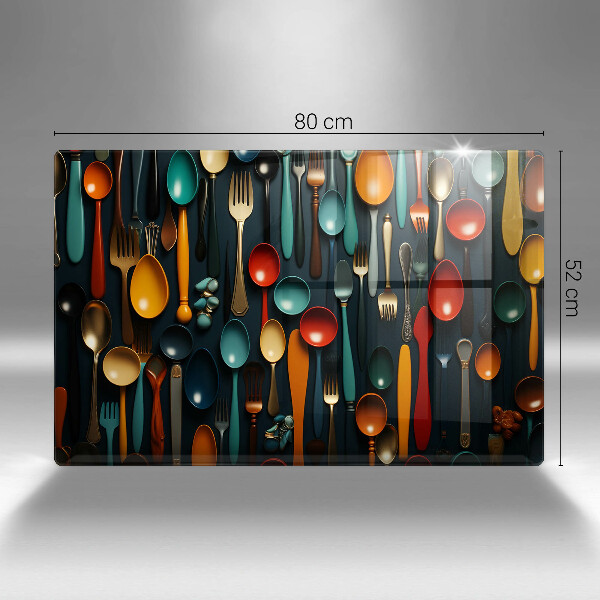 Skärbräda glas modern Färgglada skedar och gafflar