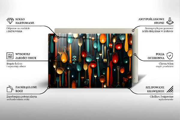 Skärbräda glas modern Färgglada skedar och gafflar