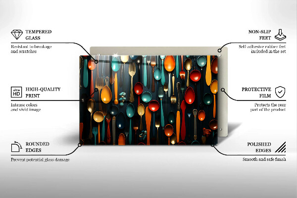 Skärbräda glas modern Färgglada skedar och gafflar