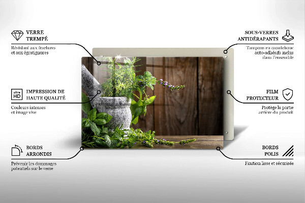 Skärbräda glas modern Gröna örter