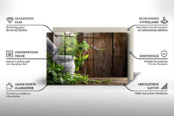 Skärbräda glas modern Gröna örter