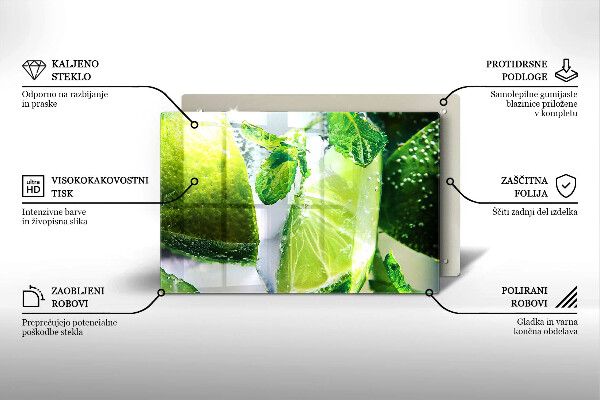 Skärbräda glas modern Vatten med lime och is