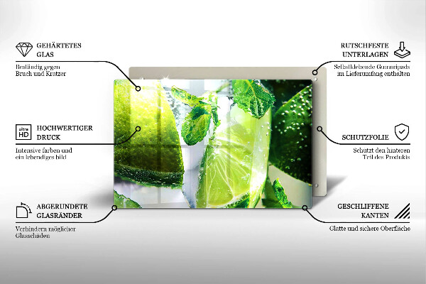 Skärbräda glas modern Vatten med lime och is