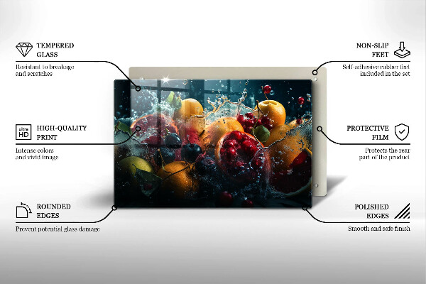 Skärbräda glas modern Frukt i vatten