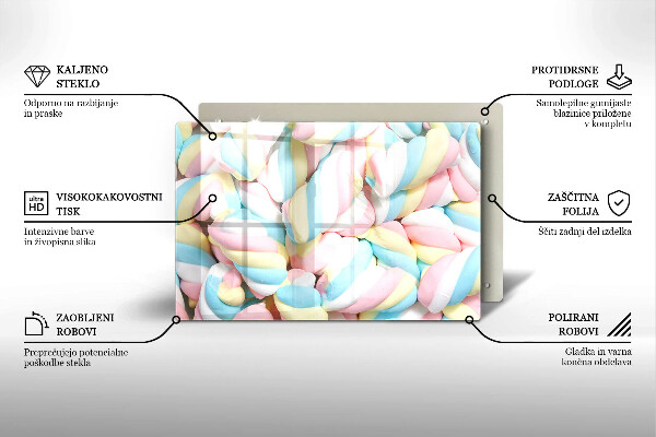 Skärbräda glas modern Färgglada marshmallows