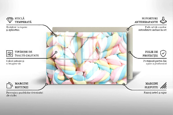 Skärbräda glas modern Färgglada marshmallows