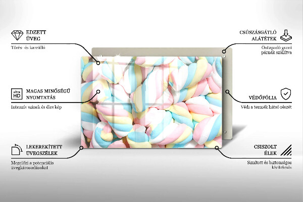 Skärbräda glas modern Färgglada marshmallows