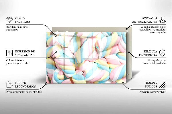 Skärbräda glas modern Färgglada marshmallows
