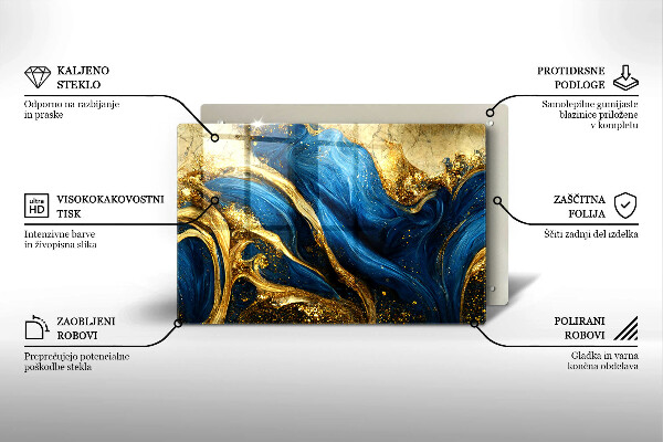 Skärbräda glas modern Blåguld marmor