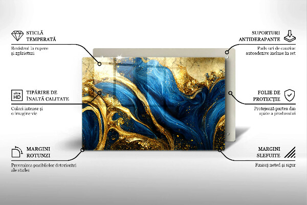 Skärbräda glas modern Blåguld marmor