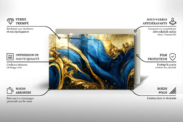 Skärbräda glas modern Blåguld marmor