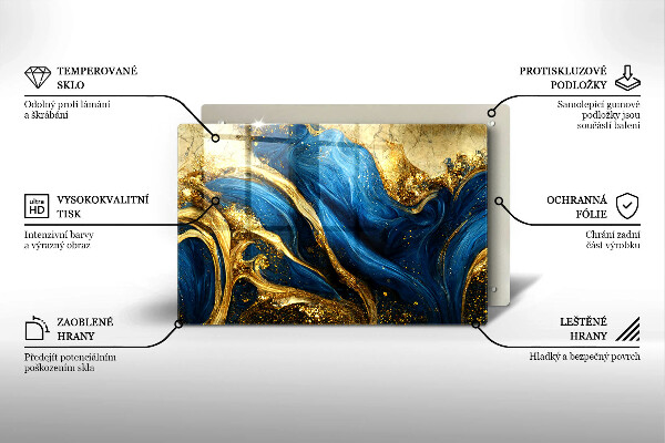 Skärbräda glas modern Blåguld marmor