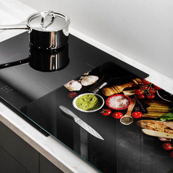 Skärbräda glas modern Italienska ingredienser och kryddor