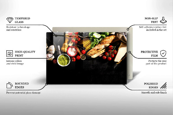 Skärbräda glas modern Italienska ingredienser och kryddor