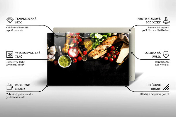 Skärbräda glas modern Italienska ingredienser och kryddor