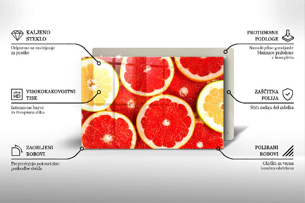 Skärbräda glas modern Grapefruktskivor