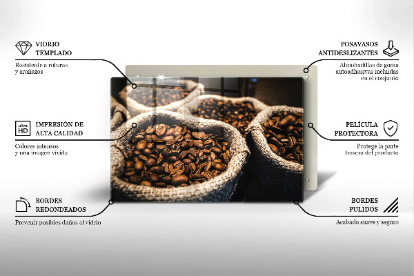 Skärbräda glas modern Påsar med kaffebönor