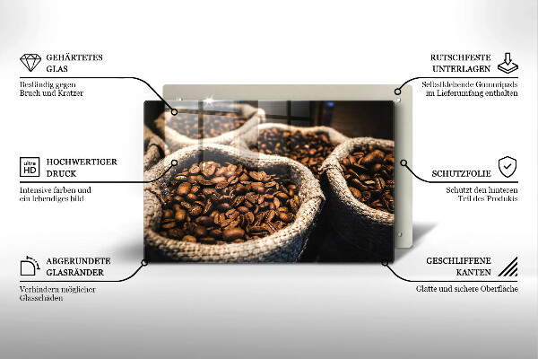 Skärbräda glas modern Påsar med kaffebönor