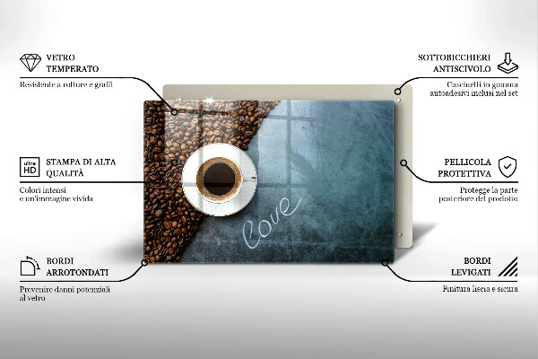 Skärbräda glas modern Kaffebönor och en kopp