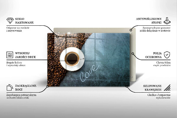 Skärbräda glas modern Kaffebönor och en kopp