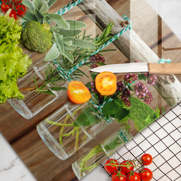 Skärbräda glas modern Örter växter vintage