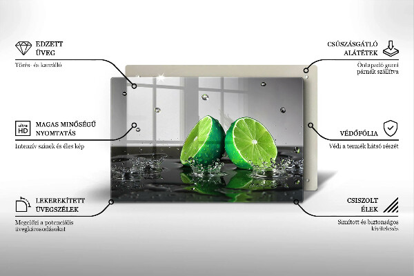 Skärbräda glas modern Saftiga lime och vatten